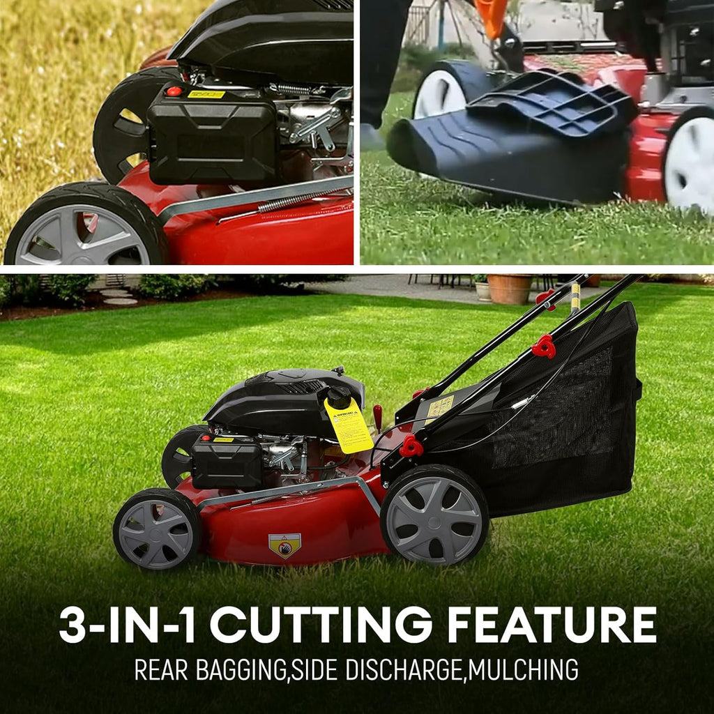 Self Propelled Gas Lawn Mower,141cc OHV Engine with Air Cooling, 20' Steel Deck, 3-in-1 Cutting System, 8-Level Height Adjustment, 20L Grass Catcher, Foldable Design Red (US Fast Arrival)