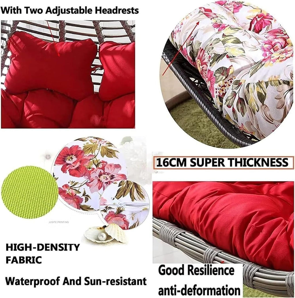 Double Egg Chair Cushion, 2 Seater Egg Chair Swing Cushion Outdoor, Washable and Waterproof Hanging Egg Chair Cushions Replacement, Large Single Chair Pads Nest Shaped Seat Cushions(J)