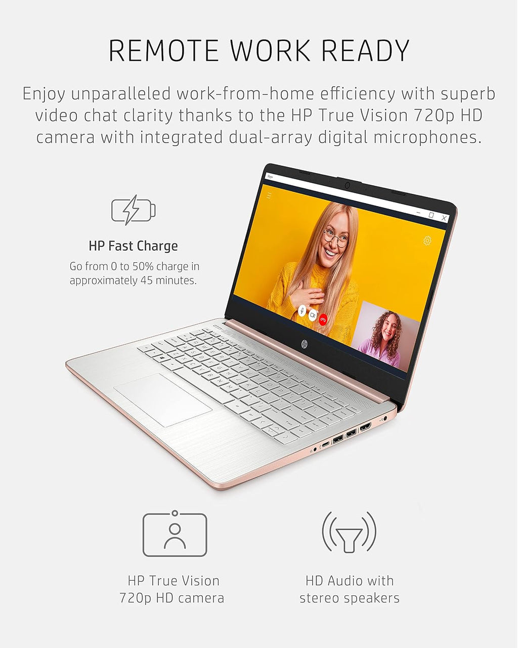 HP 14-dq0030nr 14 Laptop, Intel Celeron N4020, 4 GB RAM, 64 GB Storage, 14-inch Micro-edge HD Display, Windows 11 Home, Thin & Portable, 4K Graphics, One Year of Microsoft 365 (2021, Pale Rose Gold)