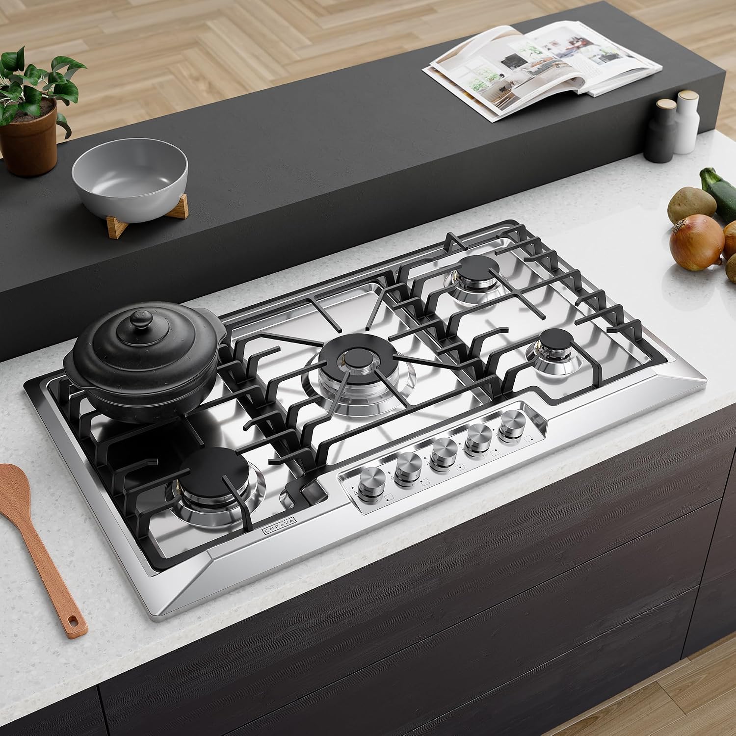 Empava 36 Inch Gas Cooktop,5 SABAF Sealed Burners Made in Italy,Propane Stove LPG/NG Convertible,Bulit-in Cook Top Stainless Steel, CSA Certified,Thermocouple Protection,for Homes, kitchens