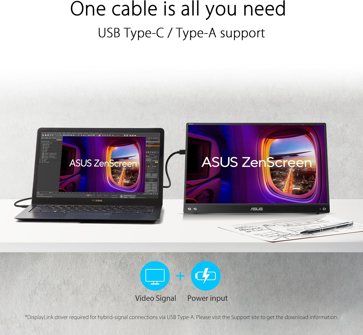 ASUS ZenScreen 15.6' 1080P Portable Monitor (MB16ACVR) - Full HD, IPS, Eye Care, Flicker Free, Blue Light Filter, Kickstand, USB-C Power Delivery, for Laptop, PC, Phone, Console