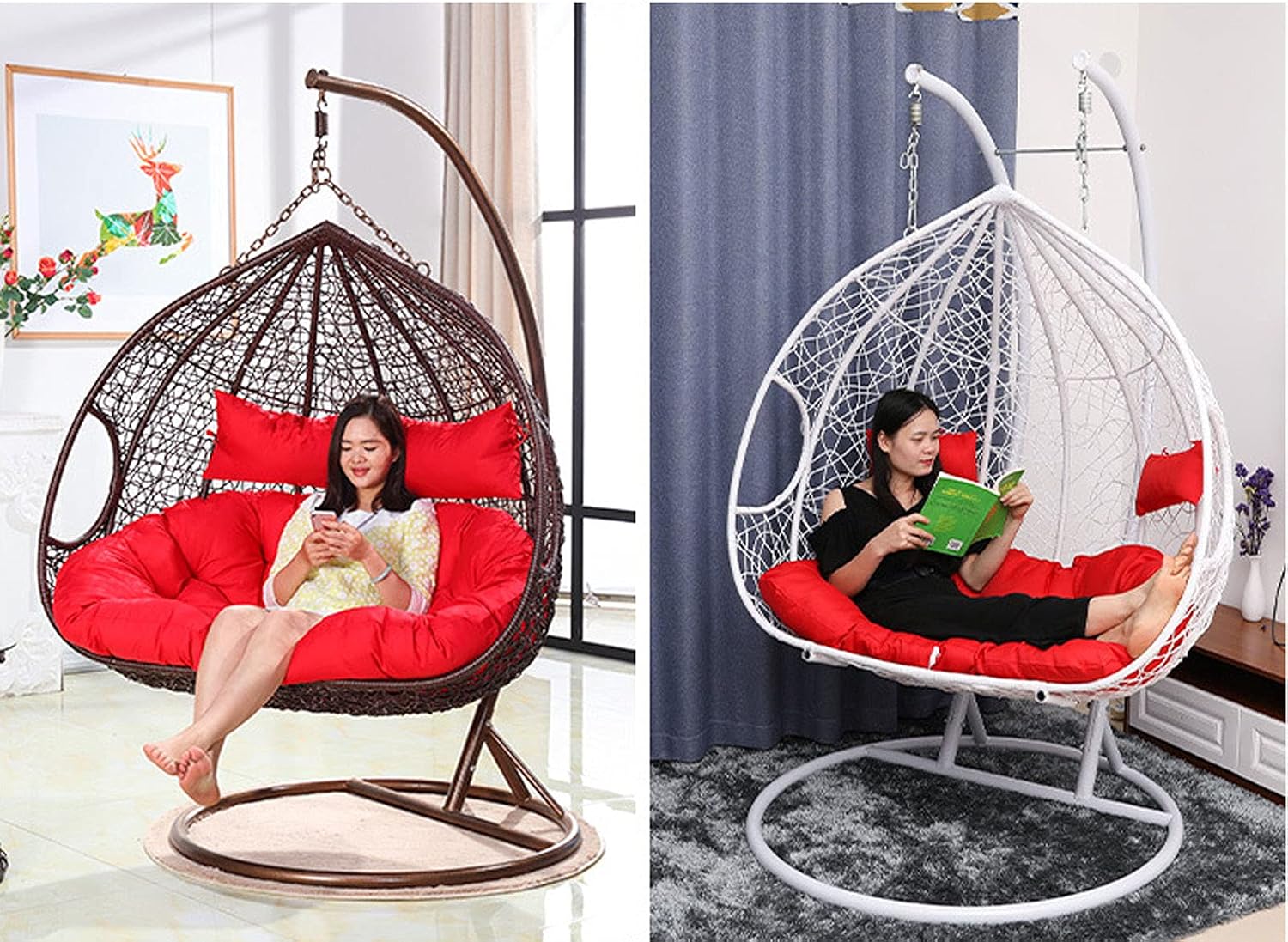 Double Swing Chair Cushion for Hammock Chair - Thick, Washable Hanging Egg Seat Cushion for Two Persons, Perfect for Garden