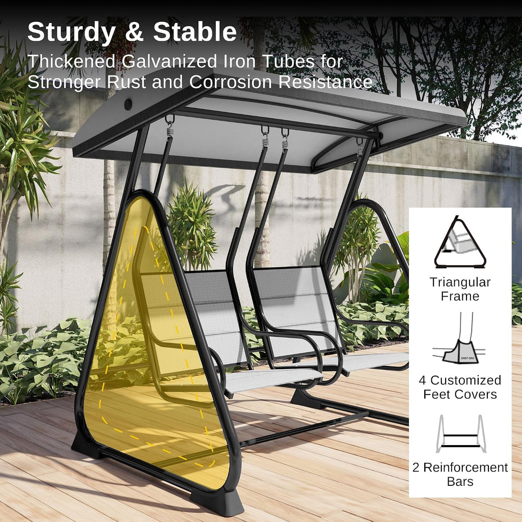 East Oak 2-Person Outdoor Patio Swing Chair with Adjustable Canopy, Porch Swing with Comfortable and Breathable Seats, Independent Swing Chairs for Garden, Balcony, Backyard, Charcoal Black