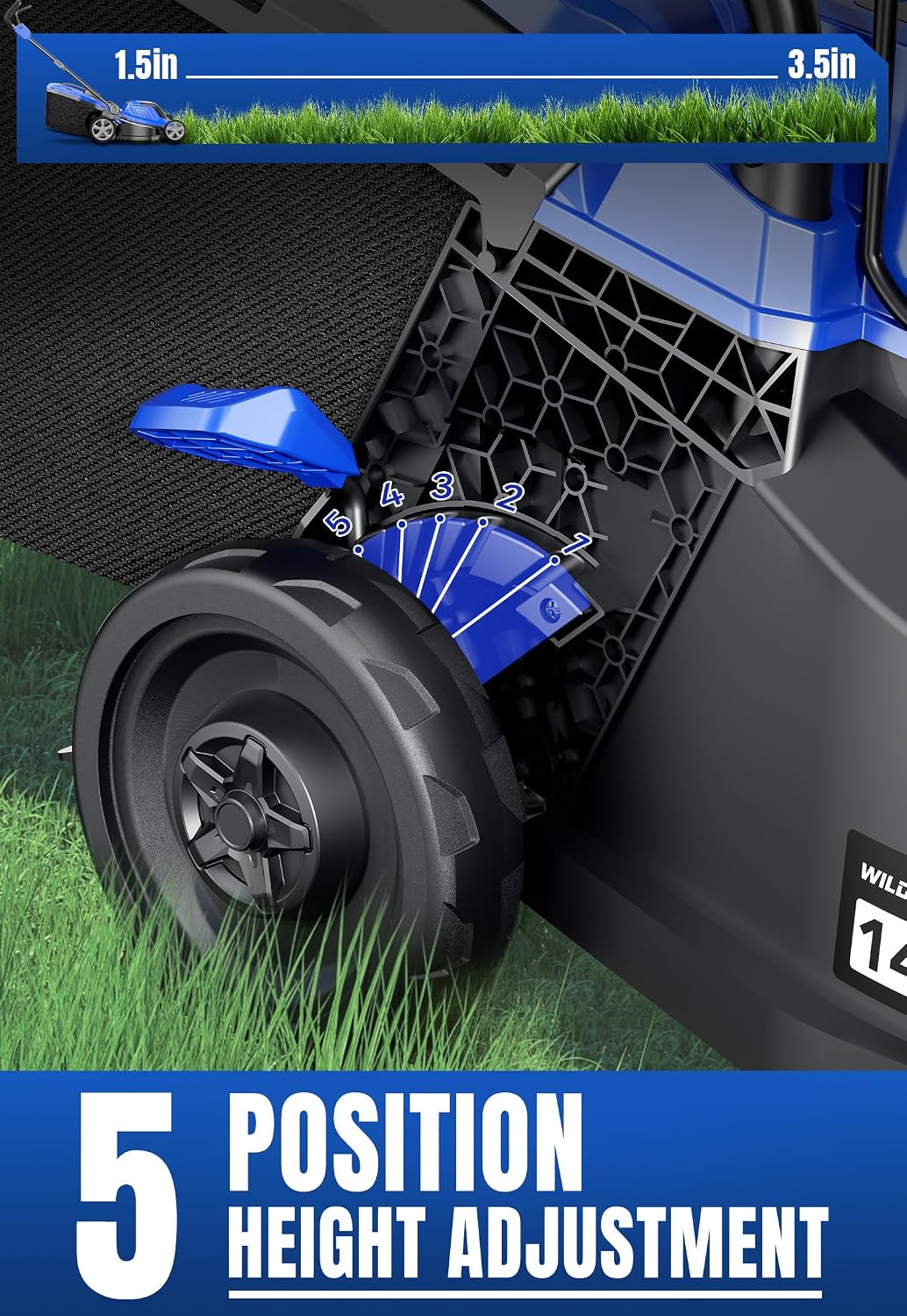 Wild Badger Power 40V 14″ Cordless Lawn Mower Brushless,5,445 sq ft/0.125 ac,1×4.0Ah Battery & Fast Charger, 5-Position Height,for Townhomes & Small Yards