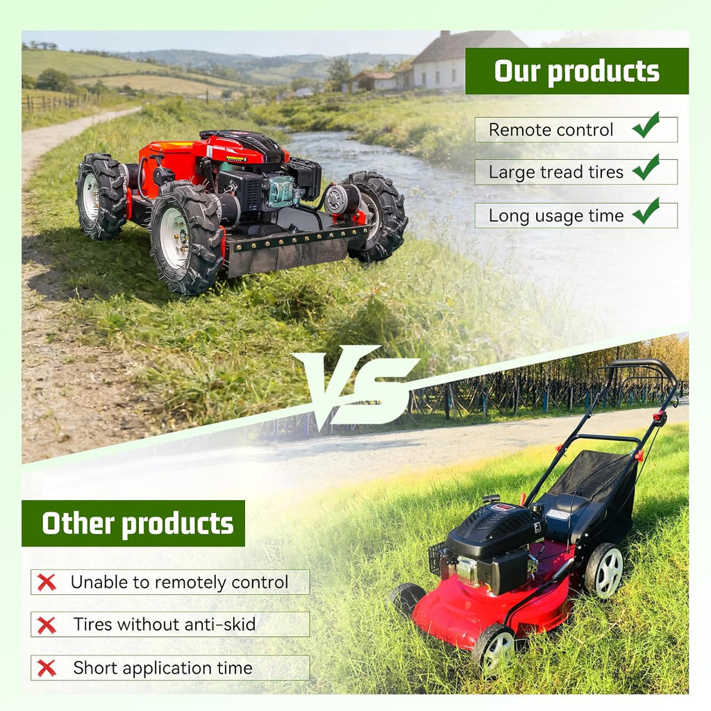 Remote Controlled Lawnmower Oil-Electric Hybrid Four-Wheel Drive Lawn Mowing and Weed Whacker, All Terrain Grass Cutter Yard Mower High Controllability