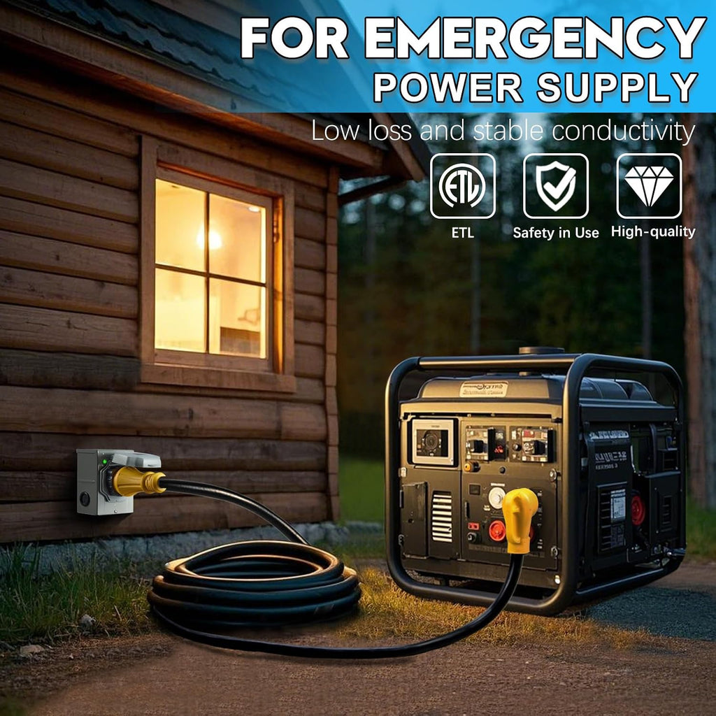 50 Amp Generator Cord 25FT and Power Inlet Box, NEMA 14-50P Male to SS2-50R 125/250V Twist Lock Connector with Pre-Drilled NEMA SS2-50P Generator Inlet Box for Generator to House