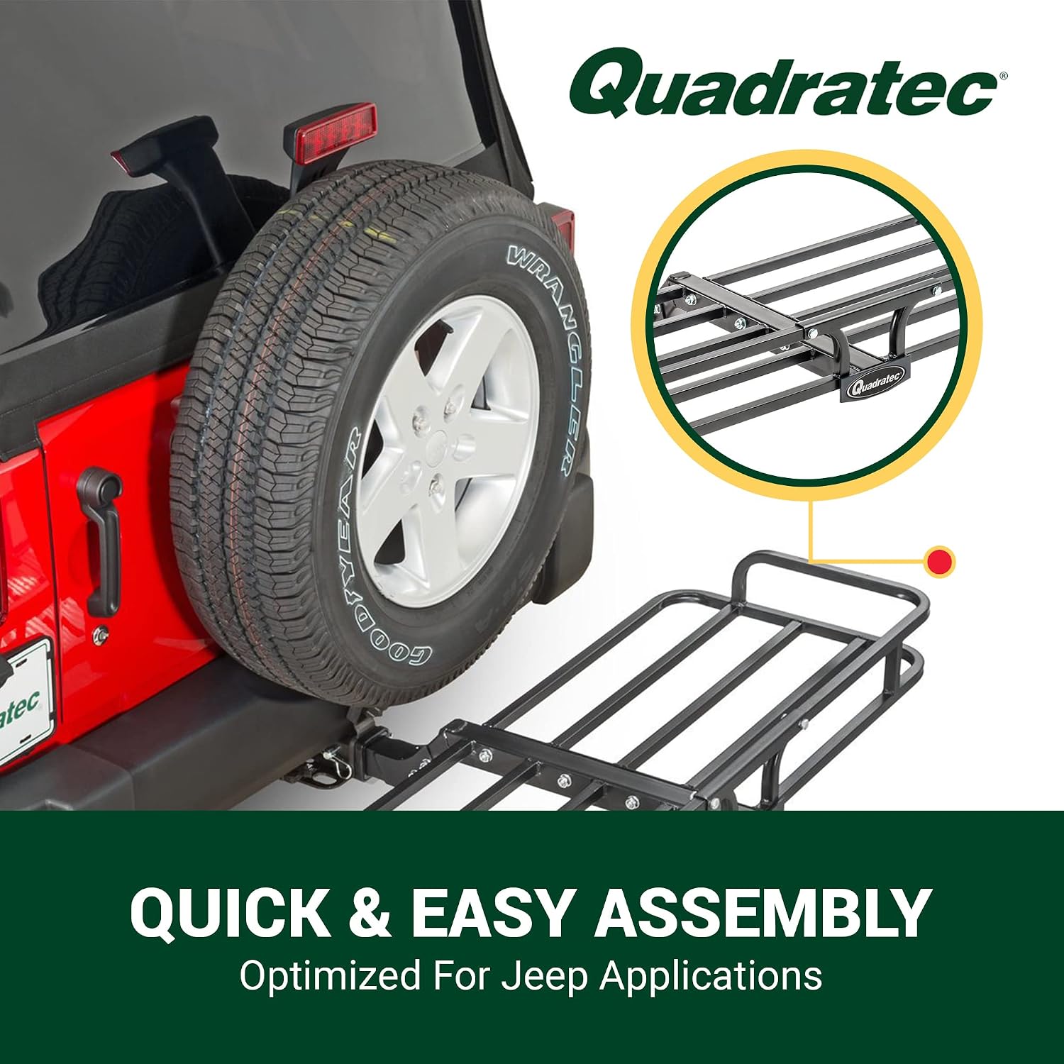 Quadratec Compact Cargo Rack Basket Platform, 48' x 19.5' - Mounts to 2' Receiver Hitch - Great for Hauling Luggage, Camping Gear, Supplies, Generators, and More - Fits Jeeps, Cars, Trucks, SUV & More