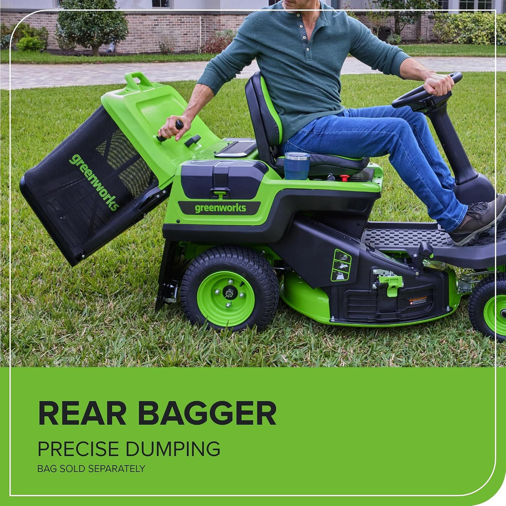 Greenworks 60V 30' Riding Lawn Mower (1.25 Acre, 16 HP Gas Equivalent, 6 MPH, Tow Up to 200 lbs.), (4) 8.0Ah Batteries (1,920 Wh Max) + Turbo Wall Charger