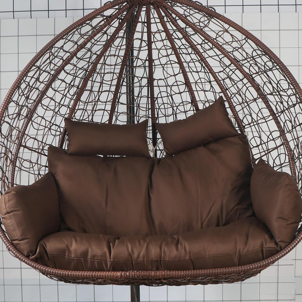 Hammock Swing Chair Cushion, Swing Chair Replacement Pad, Double Egg Chair Cushion Luxury Outdoor Patio Wicker Loveseat Hanging Chair Cushion for 2 Persons Patio Backyard Balcony,Brown