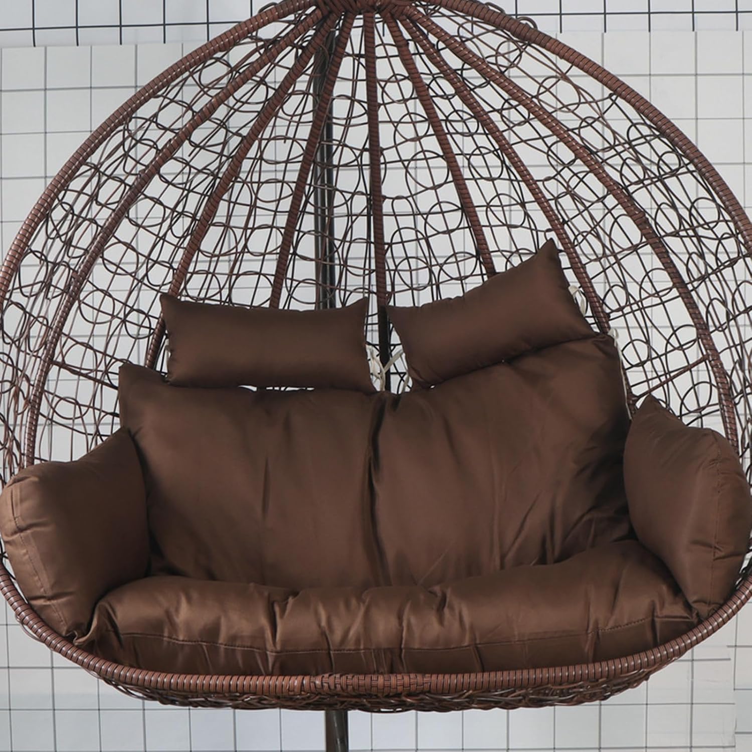 Hammock Swing Chair Cushion, Swing Chair Replacement Pad, Double Egg Chair Cushion Luxury Outdoor Patio Wicker Loveseat Hanging Chair Cushion for 2 Persons Patio Backyard Balcony,Brown