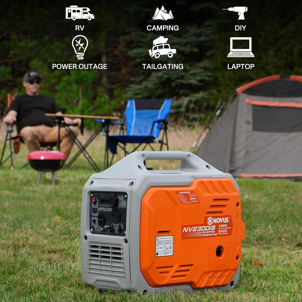 NOVUS 2300 Watts Portable Inverter Generator, Super Quiet Gas Generator, Stable Small Generators for Camping, Home and RV with Easy Start, Overload Protection, Clean Output, Co Sensor, Parallel Ready