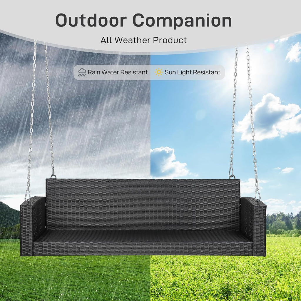 Outvita Porch Swing, 5FT Hanging Outdoor Porch Swings for Adults, Wicker 3 Person Patio Swing, with Cushion, Pillow and Chain for Garden, Backyard, Weight Capacity - 1000lbs
