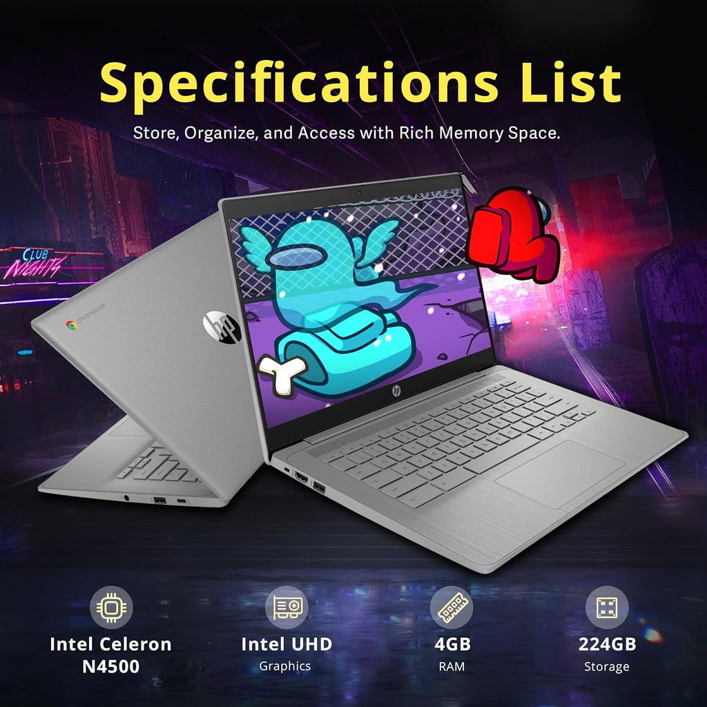 HP Chromebook 14' HD Laptop for Business & Students, Intel Celeron N4500, 4GB LPDDR4, 224GB Storage(64GB eMMC+160GB Docking Station), UHD Graphics, Long Battery Life, Webcam, Chrome OS, Modern Gray