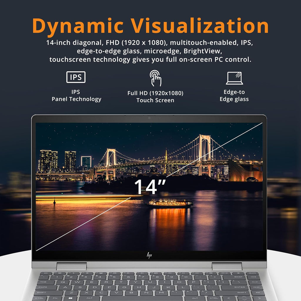 HP Envy x360 2-in-1 14' FHD Touchscreen Laptop, Intel i7-1355U, 16GB RAM, 1TB SSD, Backlit Keyboard, 5MP Camera, Fingerprint Reader, Wi-Fi 6E, Win 11, Silver