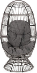 Wicker Egg Chair, Wicker Lounge Chair with Water Resistant Cushion, Indoor Outdoor Lounger for Patio, Backyard, Living Room (Gray)