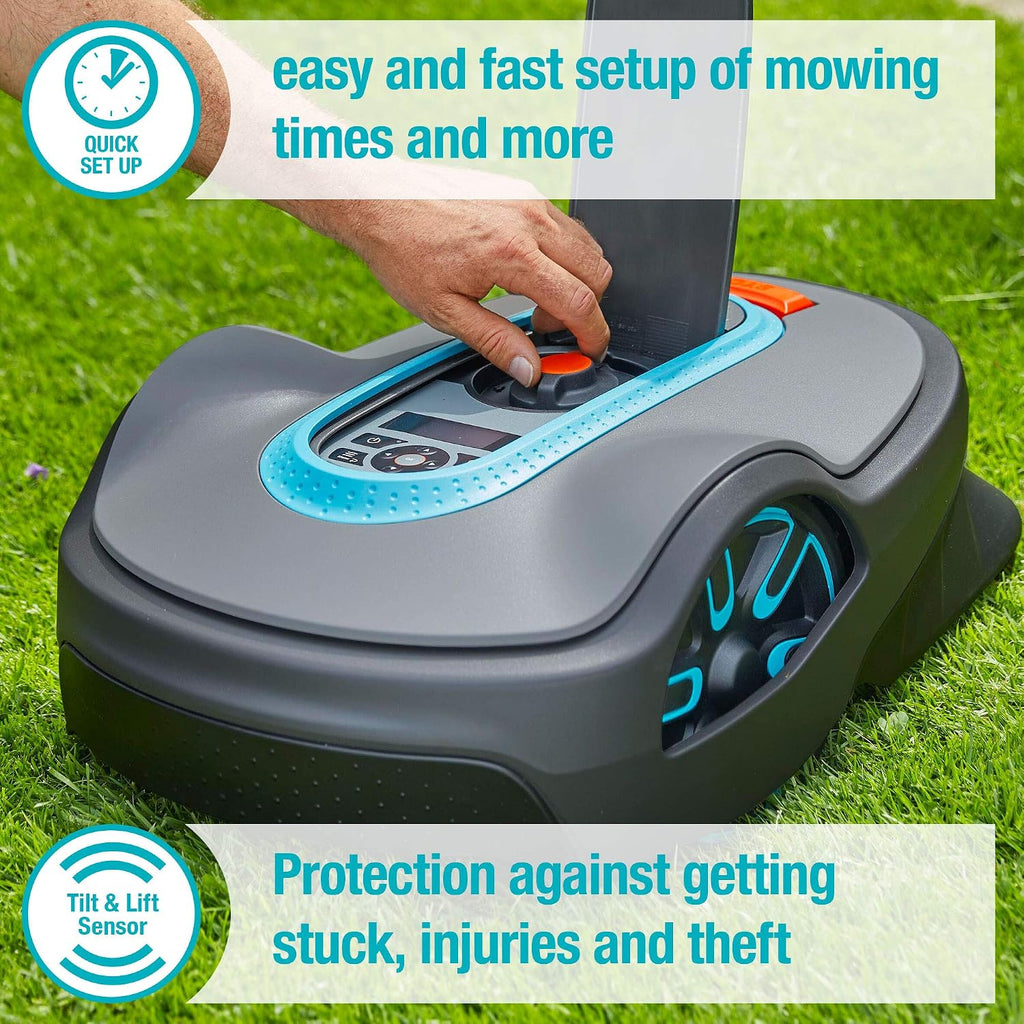 GARDENA 15101-41 SILENO Life - Automatic Robotic Lawn Mower, with Bluetooth app and Boundary Wire, one of The quietest in its Class, for lawns up to 8100 Sq Ft, Made in Europe, Grey