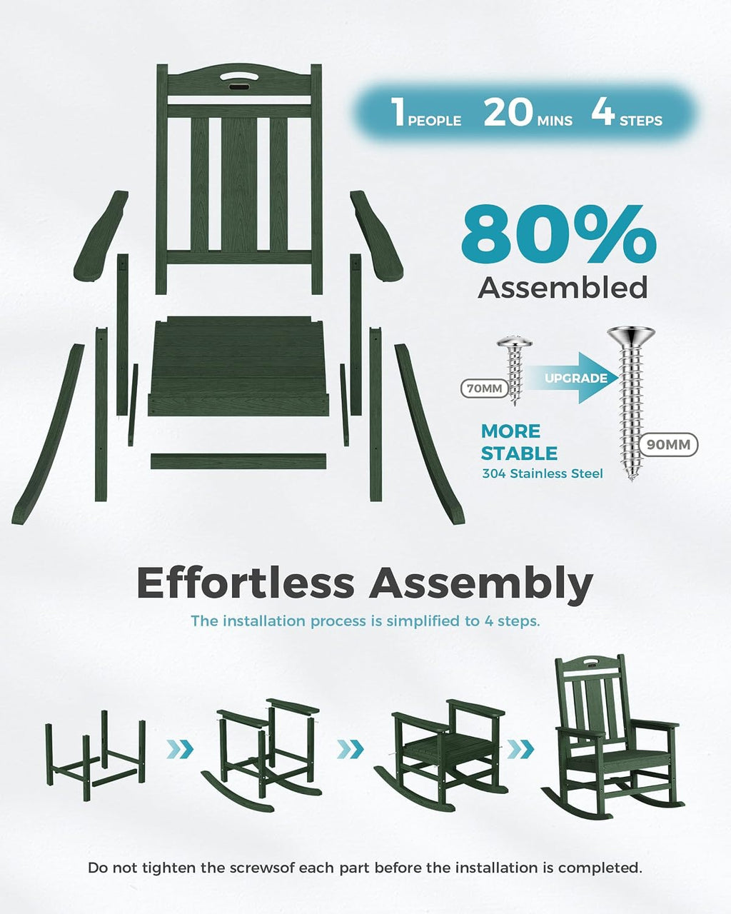 Ciokea Oversized Outdoor Rocking Chairs Set of 2, 380lbs Heavy-Duty Large Patio Rocker, High Back Cozy Porch Chairs, Weather Resistant Patio Rocking Chairs for Outside, Fire Pit, Deck, Forest