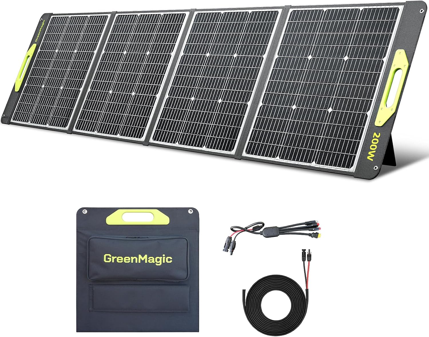 Greenmagic 200 Watt Portable Solar Panel, 23.5% High Efficiency 200W Foldable Solar Panel Charger IP67 Waterproof Solar Panel Kit w/DC XT60 MC4 Anderson Output for Home Farm Camping RV Power Station