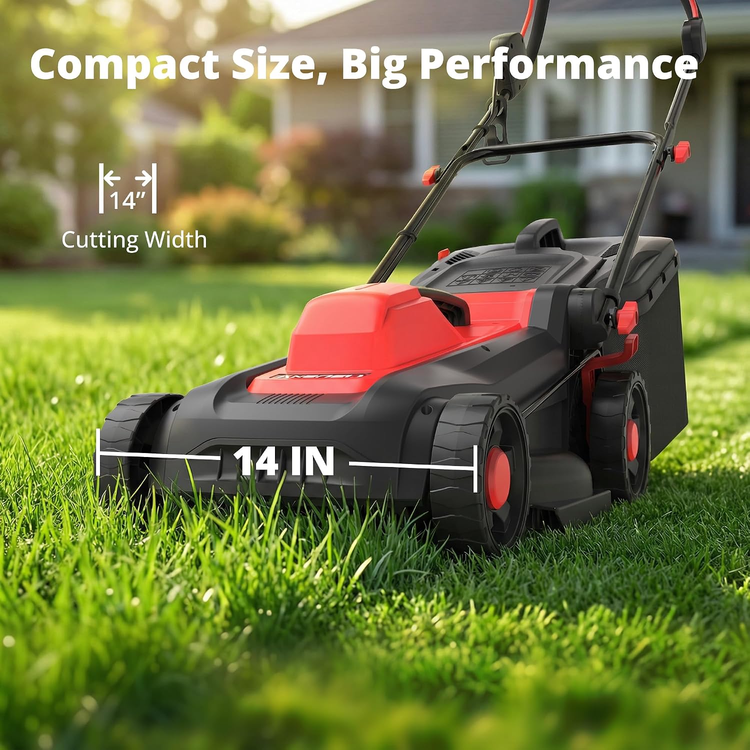 AMERISUN 14-Inch 2IN1 Electric Lawn Mower, 12.5 Amp 3400RPM Corded Push Mower with 6-Position Height Adjustment, 10-Gallon Grass Catcher & Mulching Kit, Lightweight Lawn Mower for Small/Medium Yards
