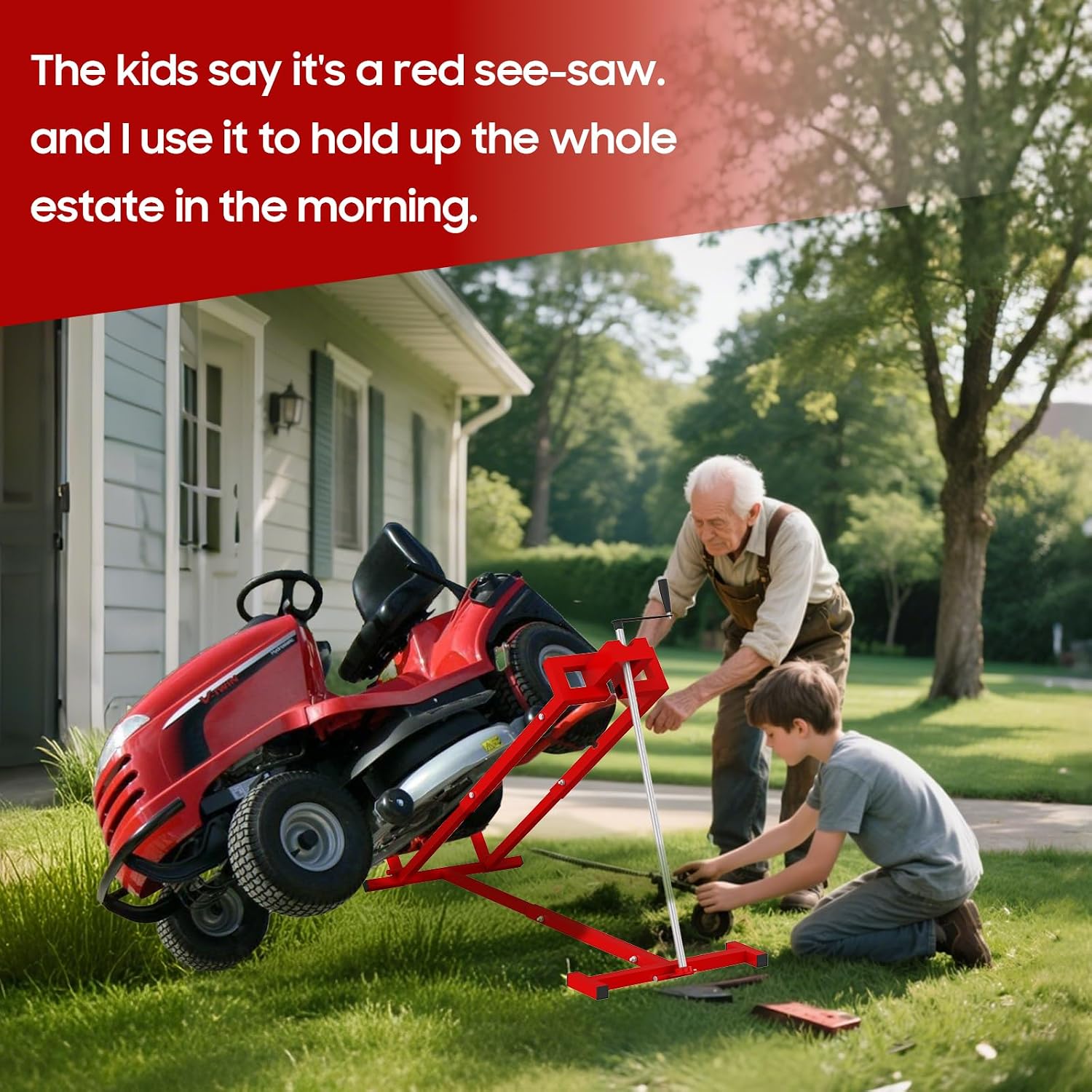 Lawn Mower Lift,Lawn Mower Jack Lift for Riding Mowers,Easy to Install, Safe and Stable.Ridding Mower Lift with telescoping Feature Holds up to 1400 lbs, Rust-Resistant Finish. (Classic Red)