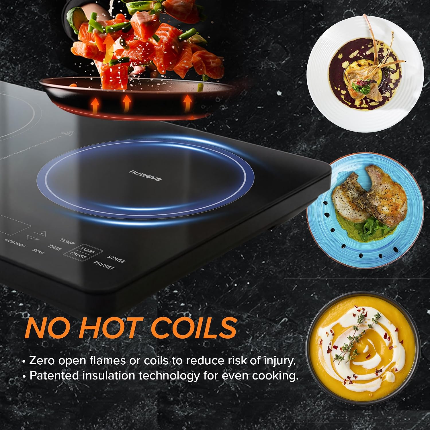 Nuwave Double Pro Cooktop Induction Countertop Burner, Portable, 900/1500/1800W with Dynamic Watt Technology, 50°F to 575°F, 8' Heating Coil, Shatter-Proof Ceramic Glass, Seamless IMD Touch Panel