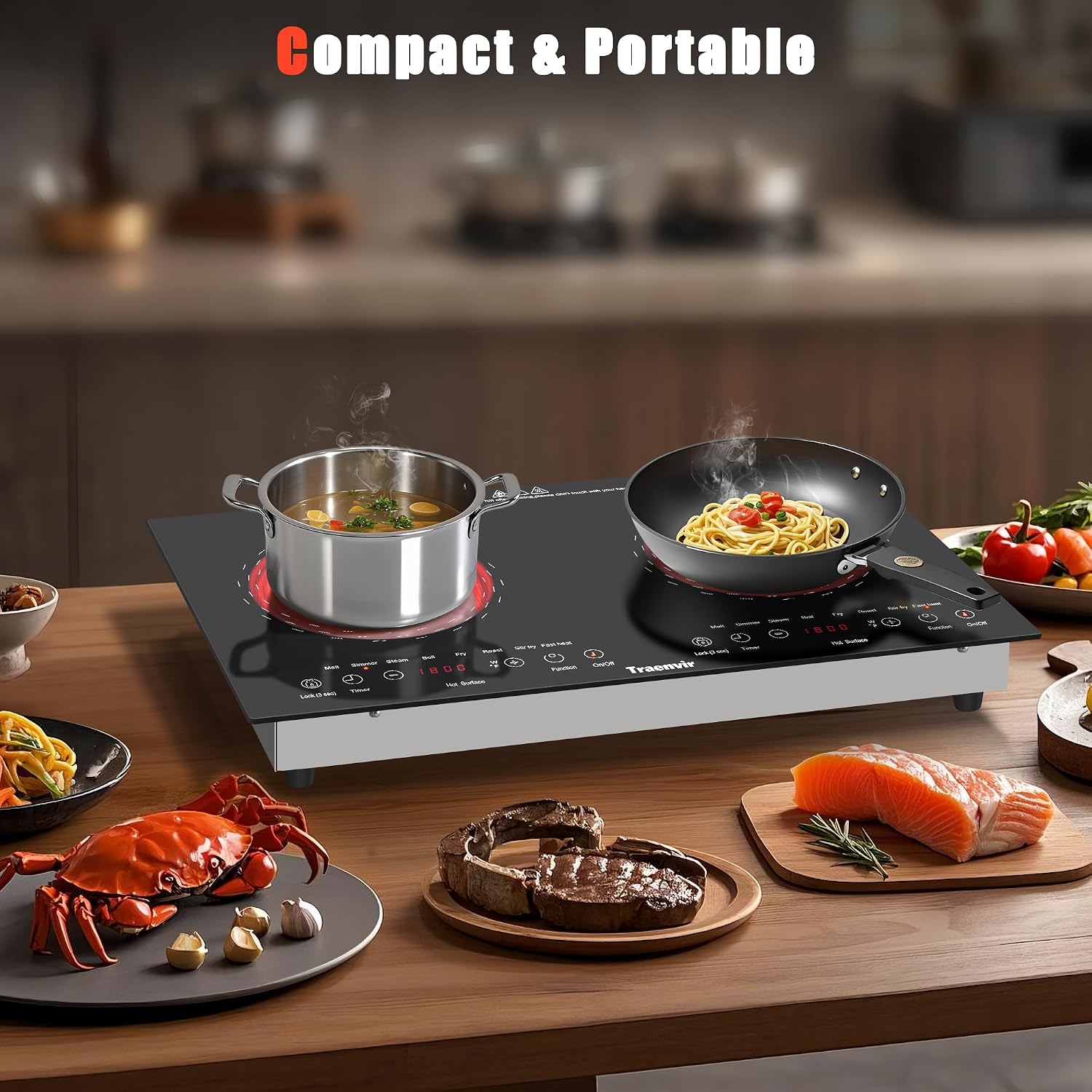 2 Burner Electric Cooktop, 24 Inch Countertop & Built-in Electric Stove 2000W, Portable Double Burner Ceramic Cooktop, Child Safety Lock, Timer, 8 Power Levels, 110V-120V Plug in