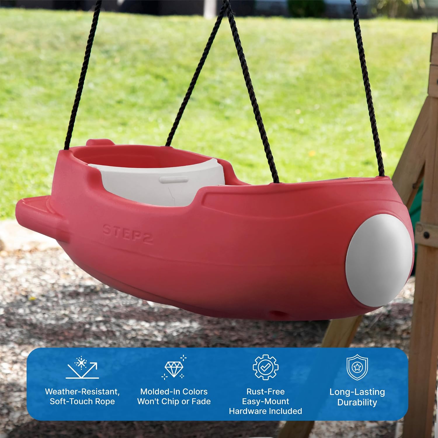 Step2 Rocket Swing for Two, Baby Outdoor Swing, Outside Weather-Resistant Rope, Attach to Playset, for Toddlers 9 Months - 3 Years Old