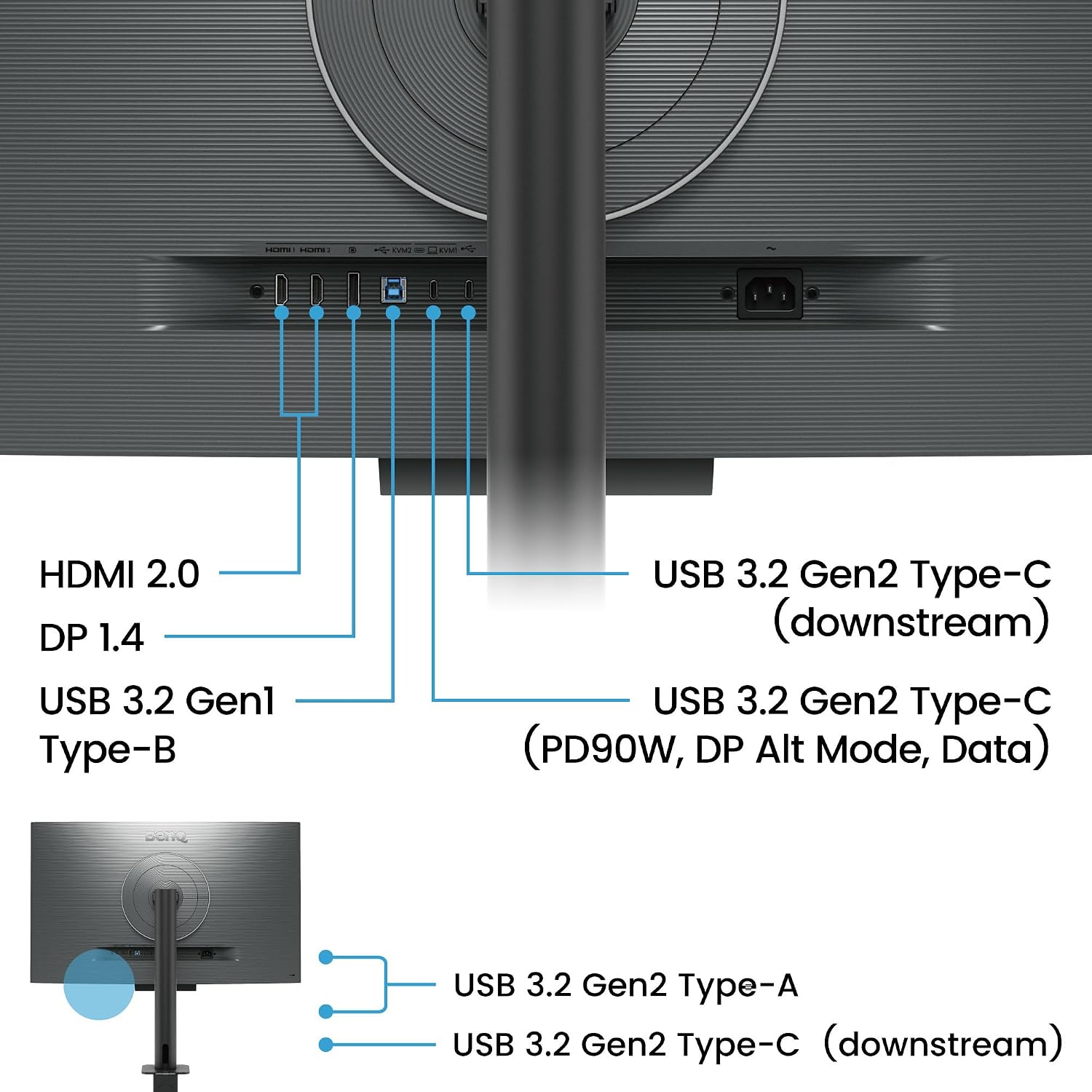 BenQ RD320UA 32' 4K 3840x2160 Programming Monitor with 2000:1 Contrast Ratio, Nano Matte Panel, MoonHalo, 90W USB-C, Coding Modes, Night Hours Protection, Ergonomic Stand, and Eye-Care Technology