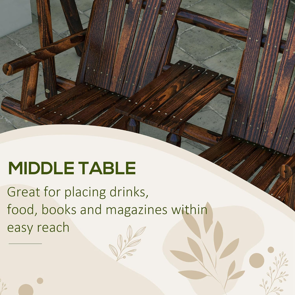 Outsunny Wooden Porch Swing with Stand, 2-Seat Patio Swing Chair with Center Table, for Garden, Poolside, Backyard