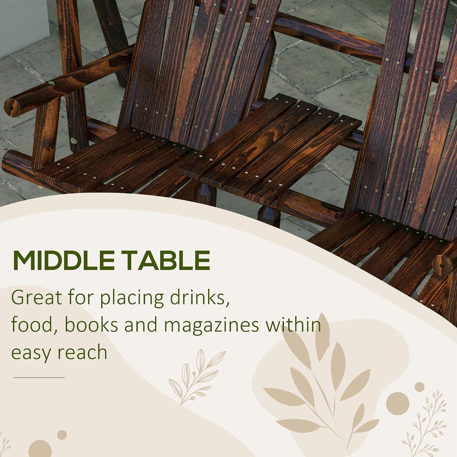 Outsunny Wooden Porch Swing with Stand, 2-Seat Patio Swing Chair with Center Table, for Garden, Poolside, Backyard