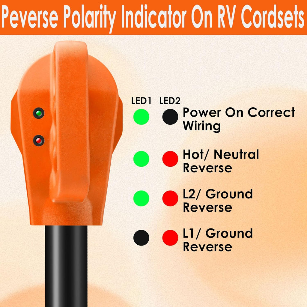 100FT 50 Amp RV Extension Cord Outdoor with Grip Handle, 125/250V, 12500W, 4 Prong, Heavy Duty 6/3+8/1 Gauge STW, NEMA 14-50P to 14-50R with LED Power Indicator & Polarity Lamp, UL&ETL Listed