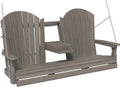 LuxCraft 5' Adirondack Hanging Front Porch Swing with Flip Down Console, Seats Up to 3, Outdoor Patio Swing Bench for Outside (Coastal Gray)