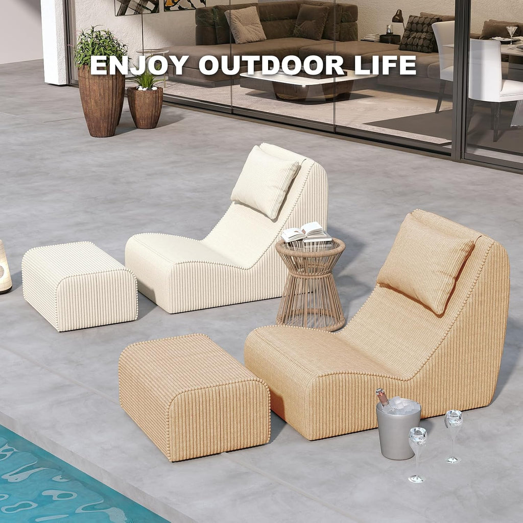 Giant Bean Bag Chair for Adults,Corduroy Chaise Lounge with Unrivaled Back Support, Detachable Neck Pillow, Comfortable Ottoman & Washable Cover for Living Room, Bedroom, Garden (Camel)