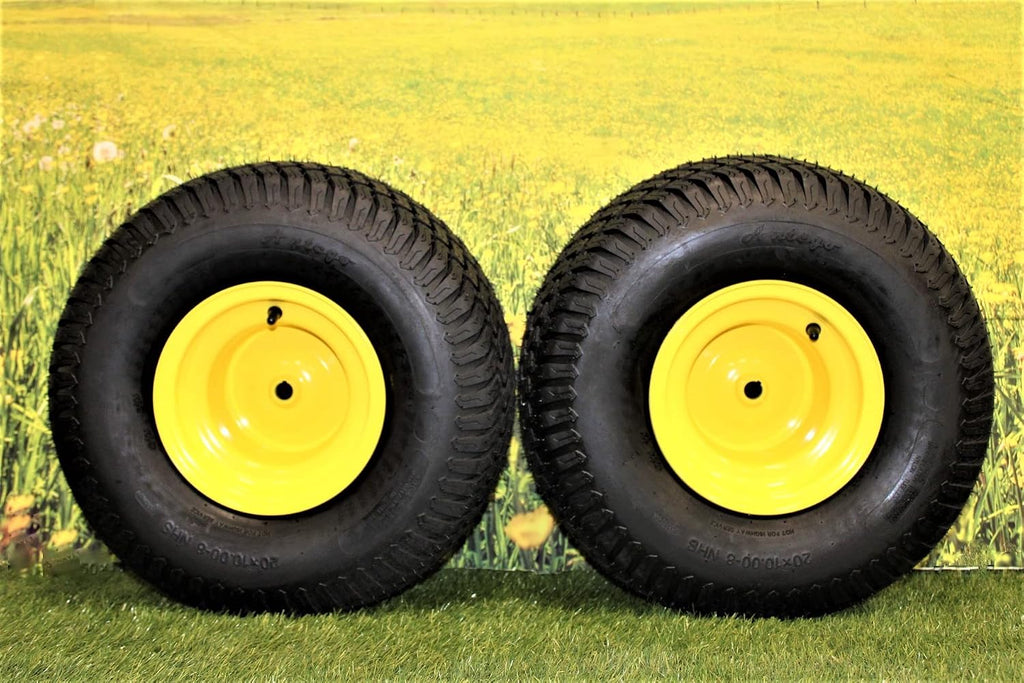 Antego Tire & Wheel (Set of 2) 20x10.00-8 Tires & Wheels 4 Ply for Lawn & Garden Mower Turf Tires ATW-003 w/Keyed Hub