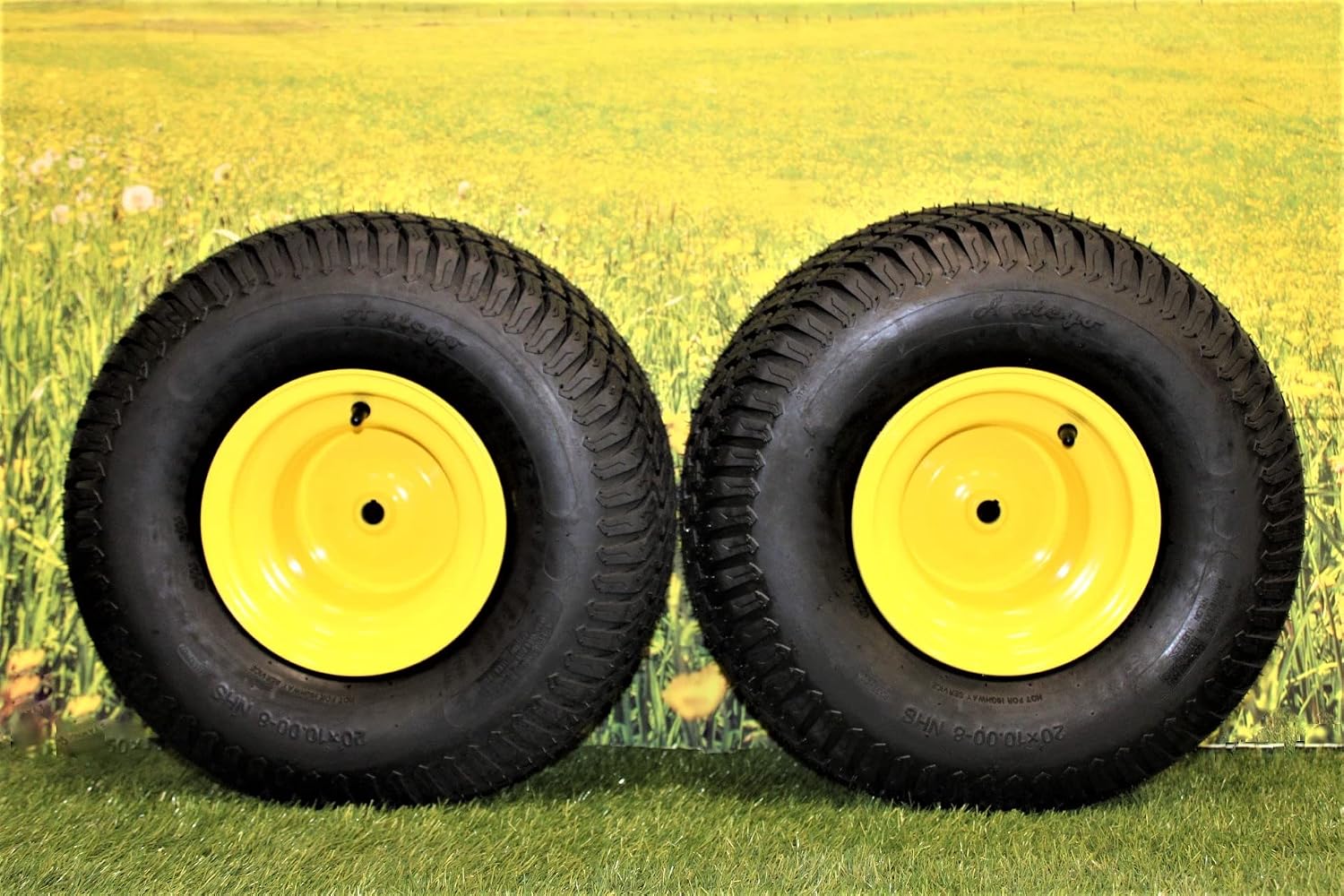 Antego Tire & Wheel (Set of 2) 20x10.00-8 Tires & Wheels 4 Ply for Lawn & Garden Mower Turf Tires ATW-003 w/Keyed Hub
