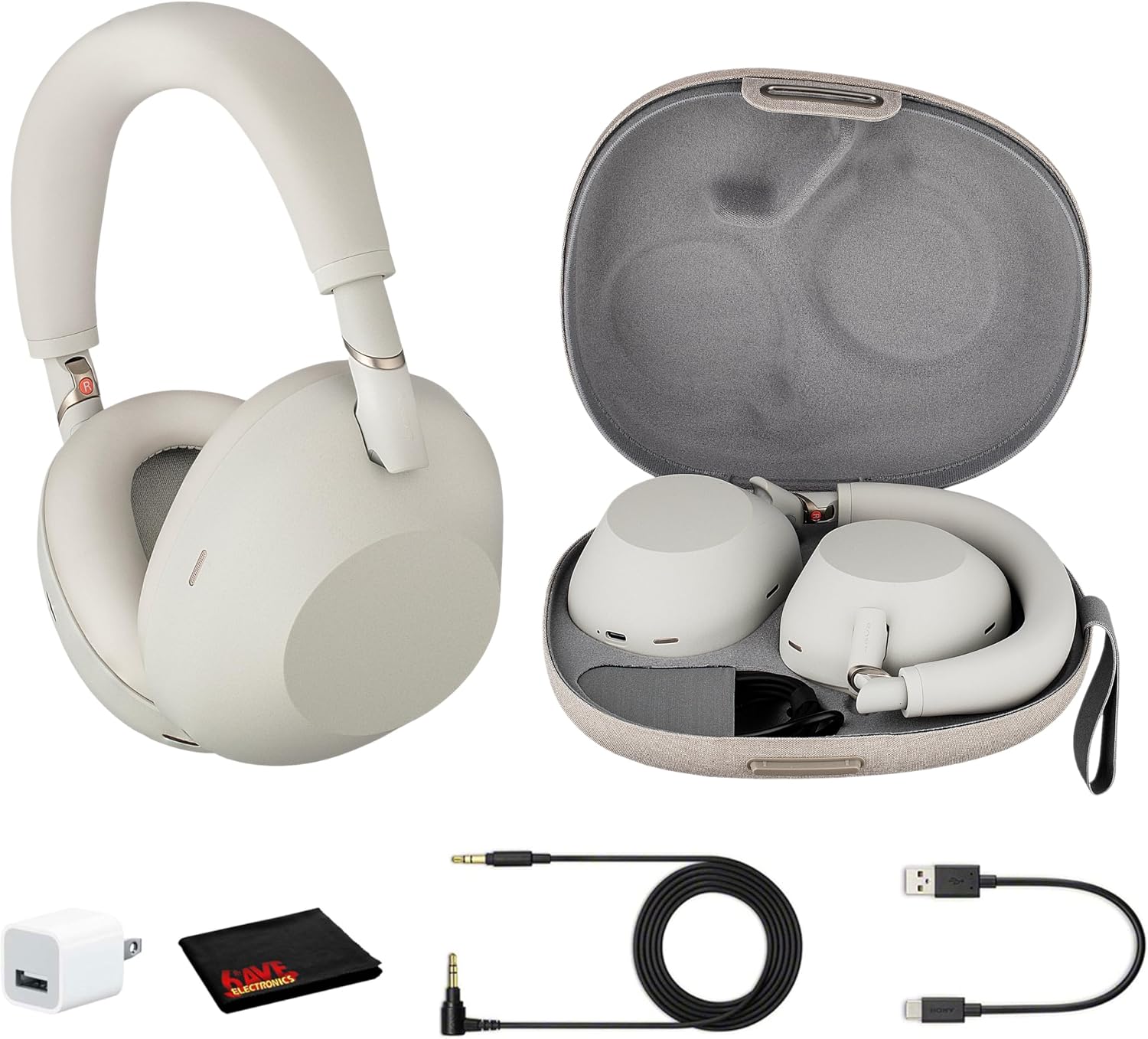 Sony WH-1000XM6 Wireless Noise Canceling Headphones (Silver) Foldable Over-Ear Bluetooth Headset | Hi-Res Audio, 30-Hour Battery, LDAC, Multipoint with USB Wall Adapter and Microfiber Cleaning Cloth