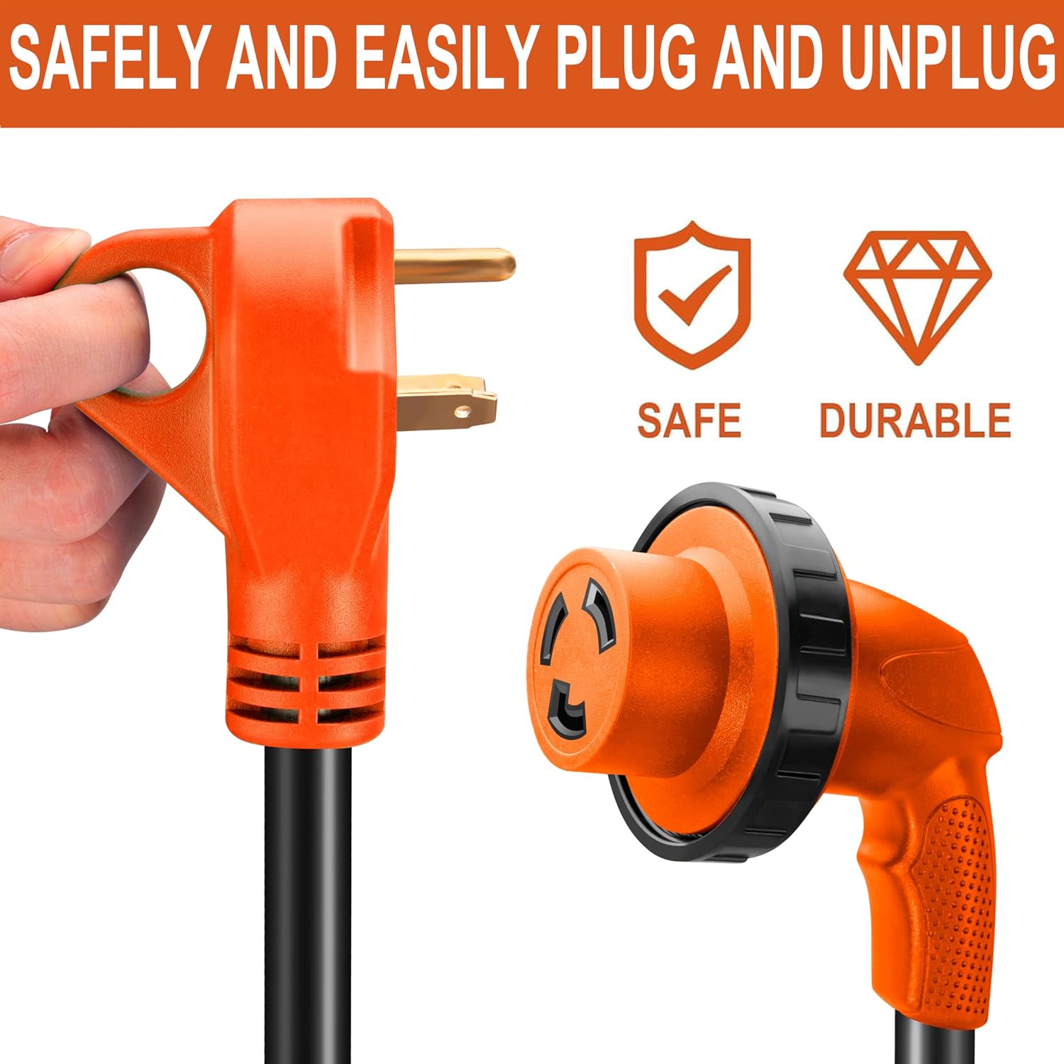 30 Amp RV Extension Cord,50 ft,Heavy Duty Generator Extension Cord with LED Power Indicator,30 AMP Female 90° Twist Lock Adapter with Reverse Polarity Lamp,NEMA TT-30P to L5-30R,120V/125V