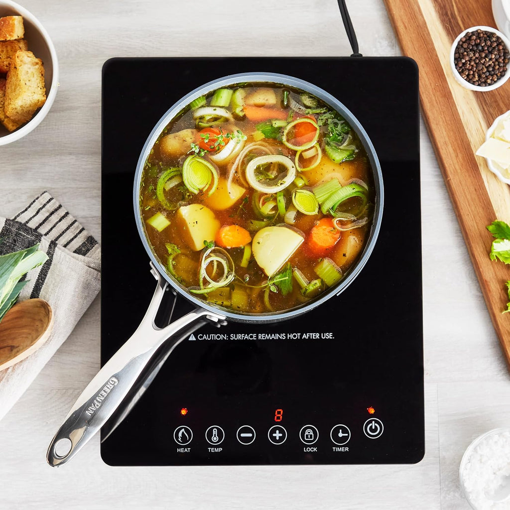 GreenPan Portable Induction Cooktop, Countertop Burner with Temperature Controls, Programmable LED Display with Timer, 1800W, Black, Induction Cooker