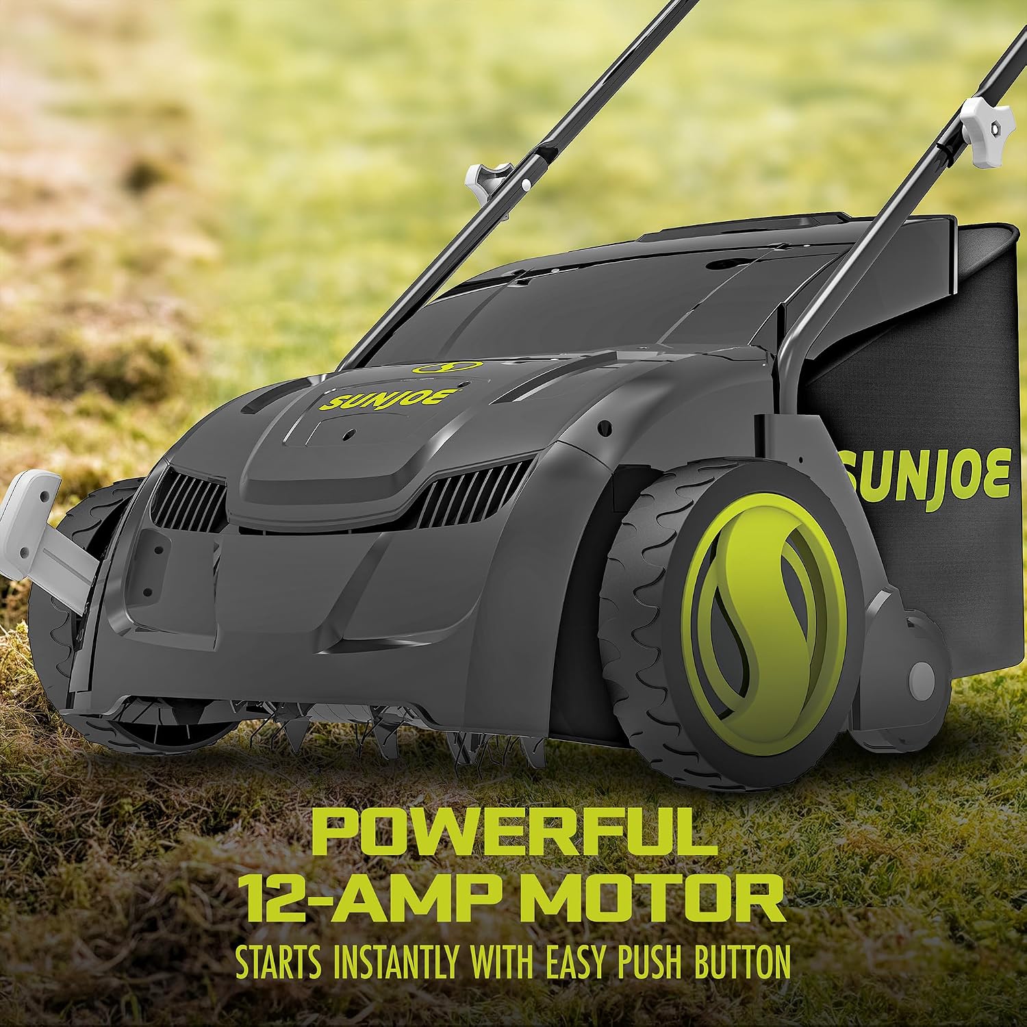Sun Joe Electric Dethatcher & Scarifier, Corded, with 8-Gal Bag, 12.6-Inch Cutting Width, 12-Amp Motor - Heavy-Duty Yard Trimmer for Lawn Maintenance, AJ801E