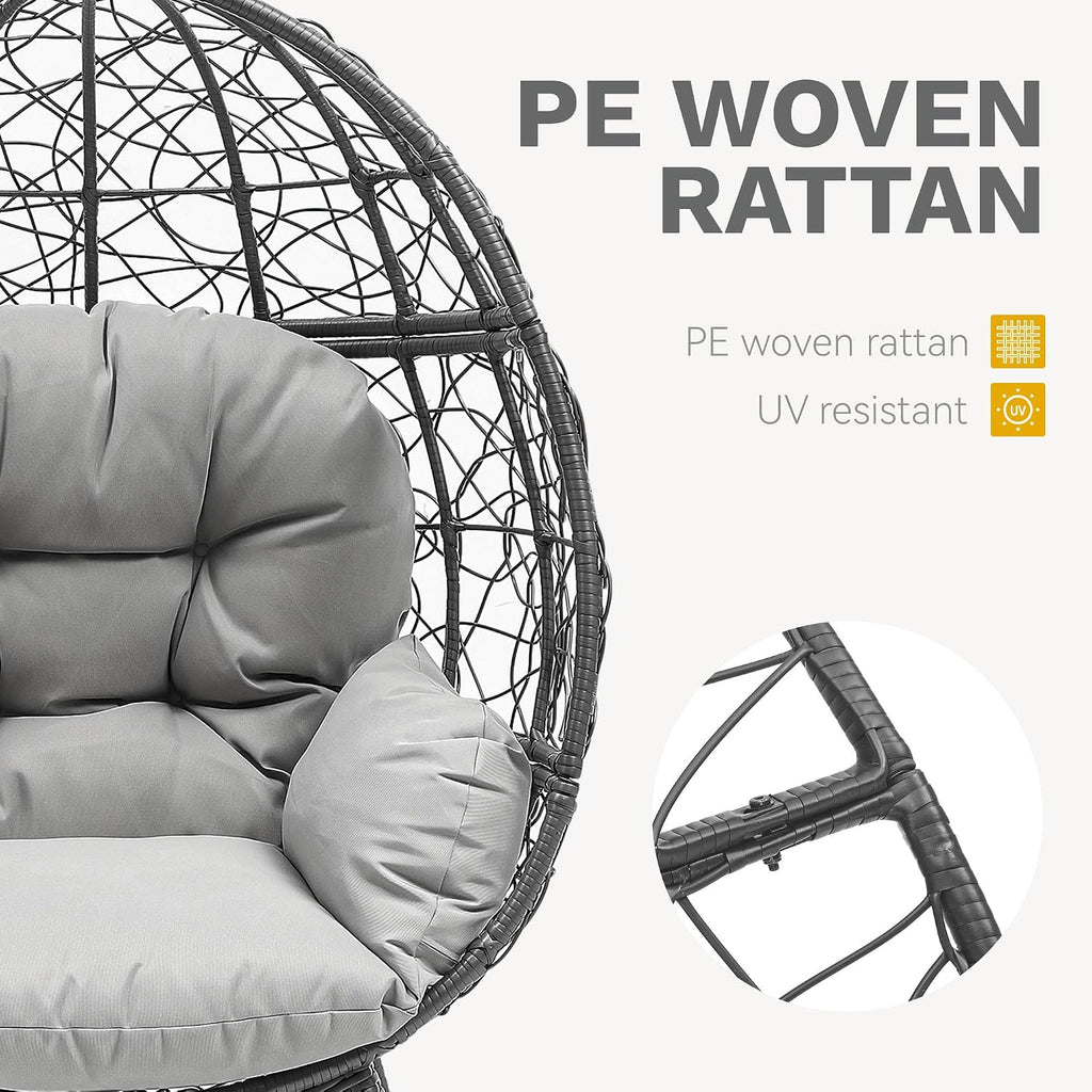 DWVO Oversized Egg Chair with Stand Rattan Outdoor Chairs, Large Lounger Chair with Cushion, Adjustable Leveling Feet, Egg Chair Indoor for Bedroom, Living Room, Outdoor Backyard, Patio, Garden, Grey