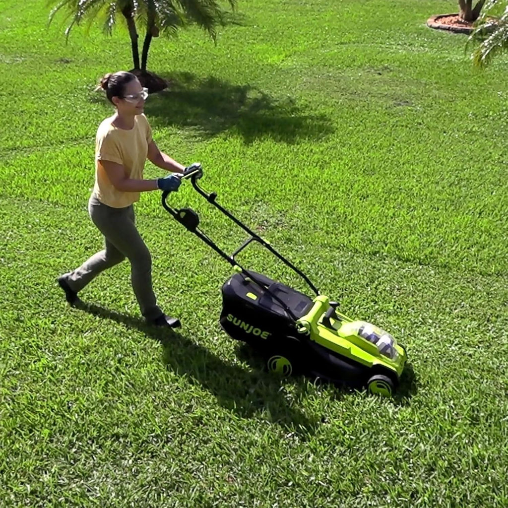 Sun Joe Cordless Electric Push Lawn Mower with 6-Position Height Adjustment, 11-Gal Bag, 17-Inch Cutting Width - Heavy-Duty Yard Trimmer for Gardening Care and Maintenance, 24V-X2-17LM
