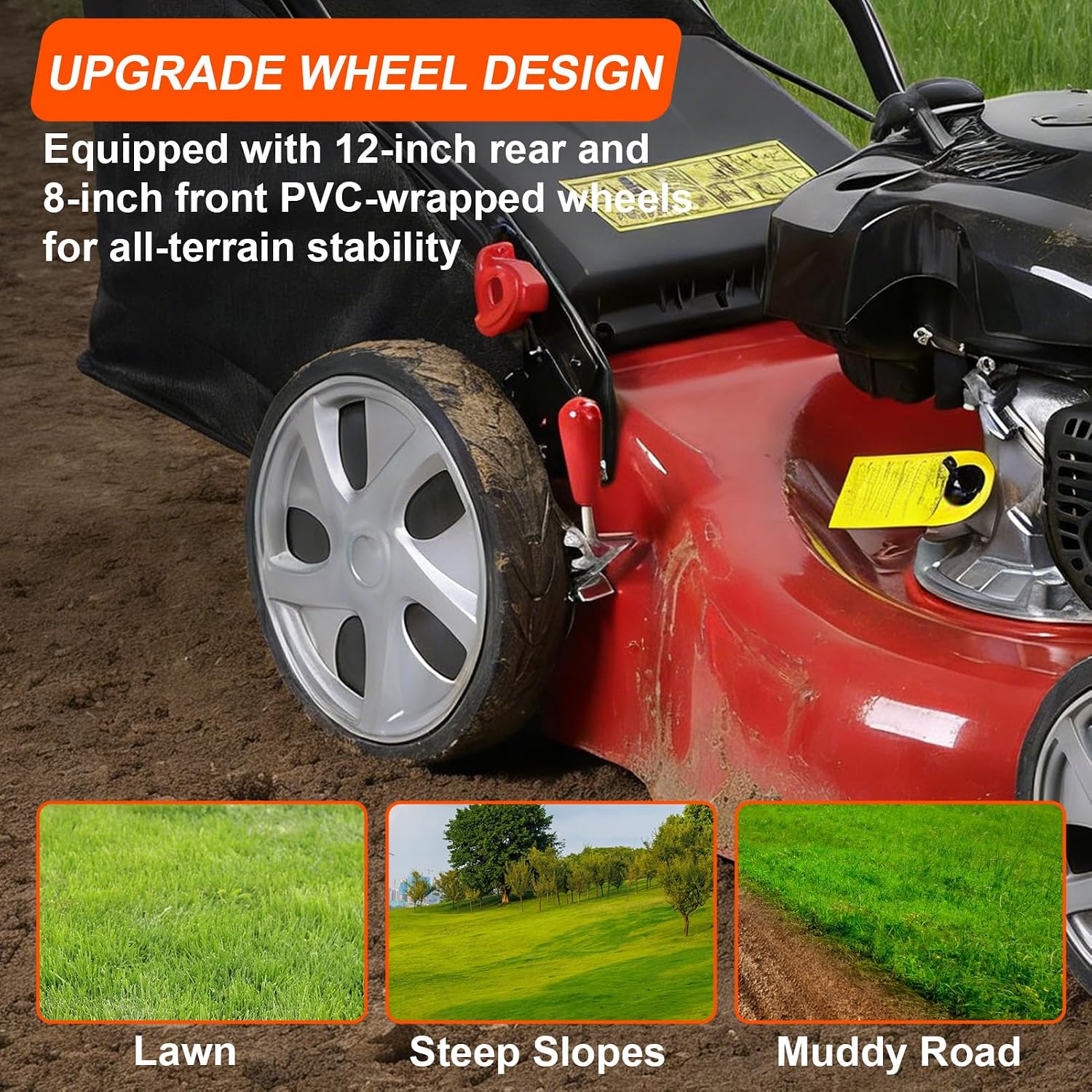 Lawn Mower Gas Powered, Gas Mower with 50l Grass Bag Big Wheels, 141cc 3-in-1 Cordless Gas Engine Mowers with 20' Blade, Self Propelled Walk-Behind Push Mower for Hills 2850RPM (Upgraded 01)