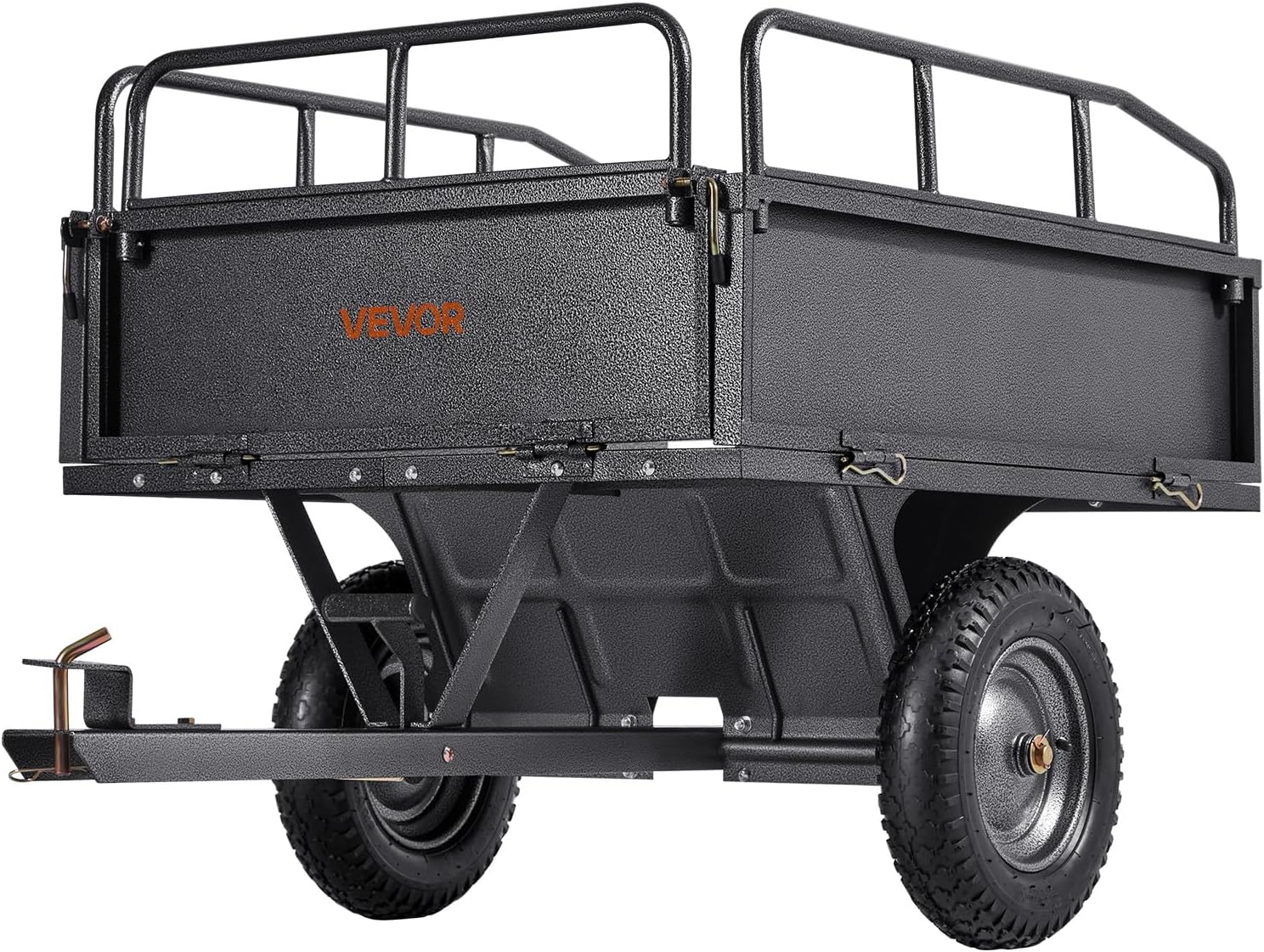 VEVOR 10 Cu.Ft. & 500lbs ATV Trailer Dump Cart Tow Behind, Heavy Duty Utility UTV Trailer, Tow Behind Steel Yard Dump Wagon Cart with 14' Tires for Lawn Mower Tractor