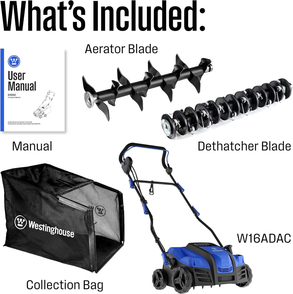 Westinghouse 16' 15-Amp 2-in-1 Electric Dethatcher and Scarifier with Collection Bag