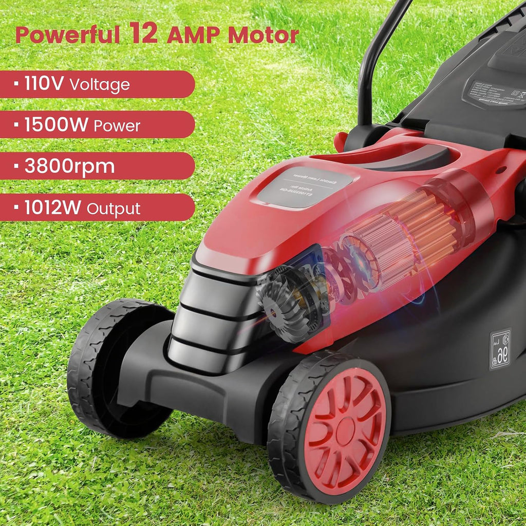 Goplus Lawn Mower, Electric Lawn Mowers with Grass Collection Box, 12 AMP Motor, 14' Cutting Deck, 3 Adjustable Cutting Positions, Walk-Behind Small Corded Lawnmower for Garden Farm Yard
