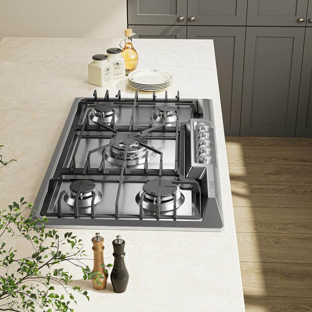 Empava 36 Inch Gas Cooktop,5 SABAF Sealed Burners Made in Italy,Propane Stove LPG/NG Convertible,Bulit-in Cook Top Stainless Steel, CSA Certified,Thermocouple Protection,for Homes, kitchens