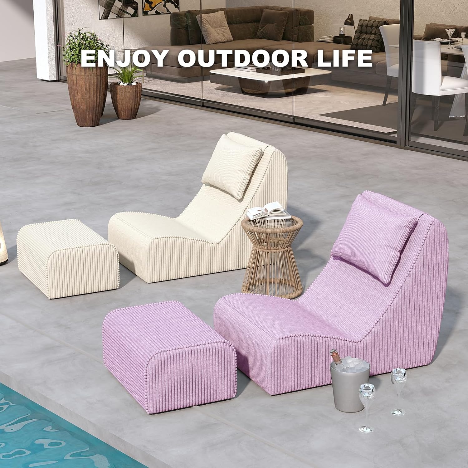 Giant Bean Bag Chair for Adults,Corduroy Chaise Lounge with Unrivaled Back Support, Detachable Neck Pillow, Comfortable Ottoman & Washable Cover for Living Room, Bedroom, Garden (Taro)