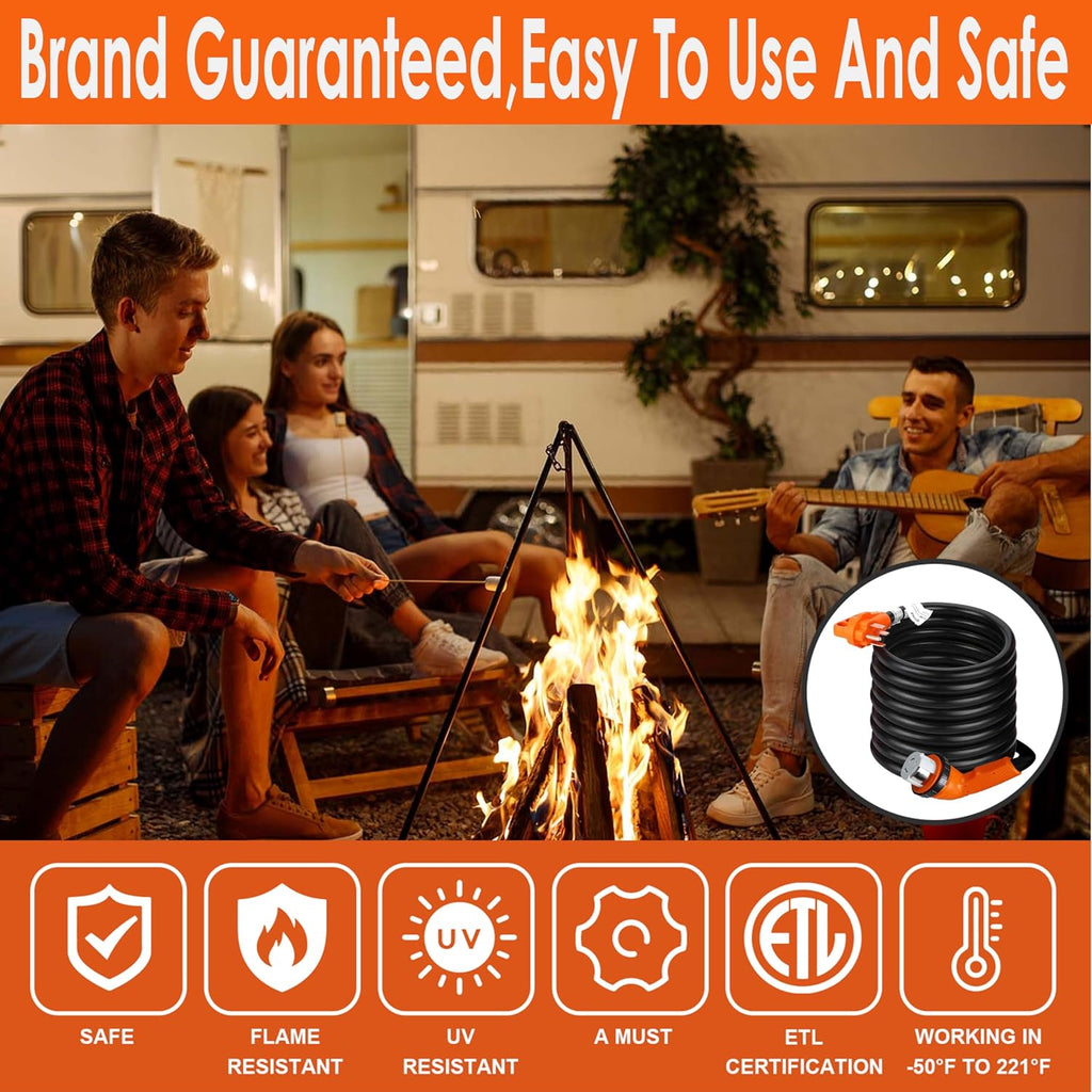 50 Amp RV Extension Cord 30 ft, Heavy Duty 6/3+8/1 SJTW AWG RV Power Cord with Grip Handle Twist Lock, NEMA 14-50P to SS2-50R with LED Indicator