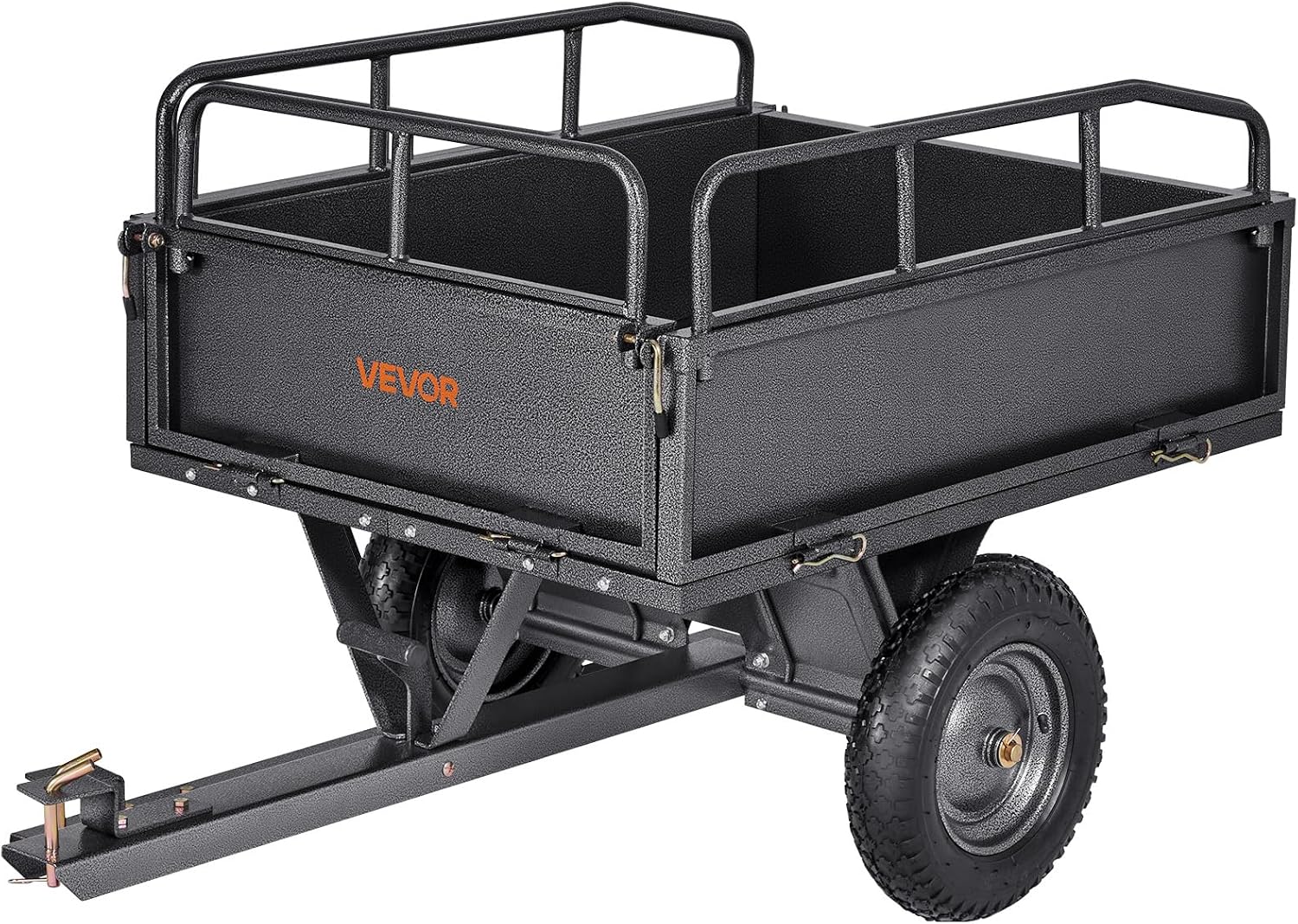 VEVOR 10 Cu.Ft. & 500lbs ATV Trailer Dump Cart Tow Behind, Heavy Duty Utility UTV Trailer, Tow Behind Steel Yard Dump Wagon Cart with 14' Tires for Lawn Mower Tractor