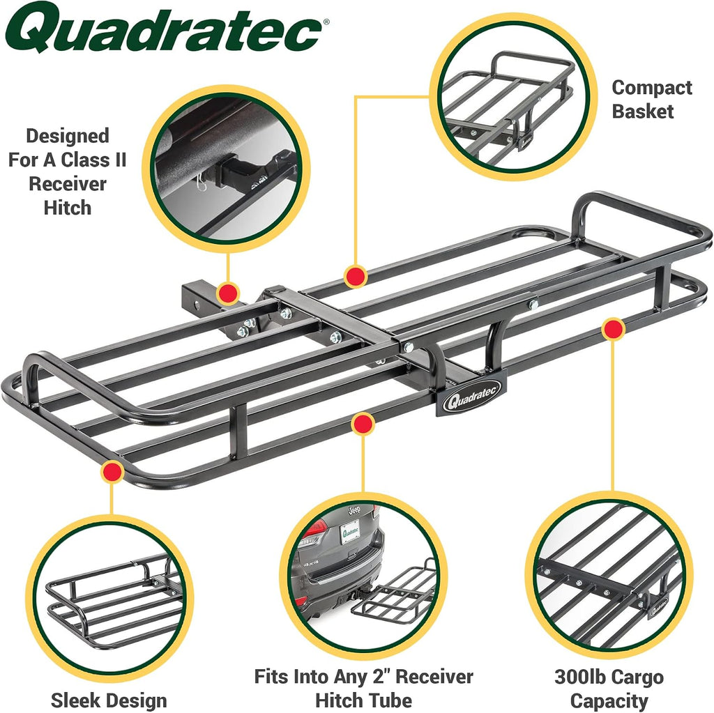 Quadratec Compact Cargo Rack Basket Platform, 48' x 19.5' - Mounts to 2' Receiver Hitch - Great for Hauling Luggage, Camping Gear, Supplies, Generators, and More - Fits Jeeps, Cars, Trucks, SUV & More